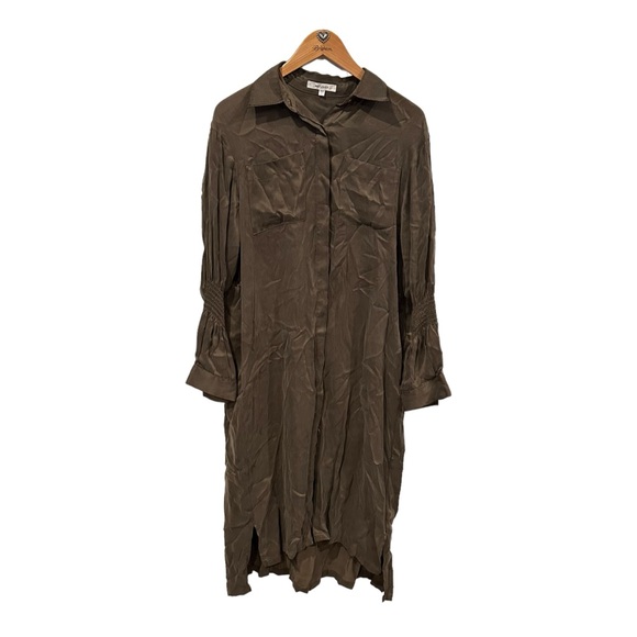 Moussy long shirt button up dress size M green tunic gothic folk western core - Picture 1 of 8